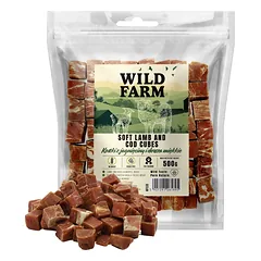 WILD FARM ėrienos ir menkės kubeliai minkšti 500g skanėstai šunims