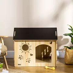 Šunų namelis su ventiliacijos angomis, atsparus oro sąlygoms, MDF, 69 x 50 x 58,5 cm, ąžuolo ir juodos spalvos — 2 nuotrauka