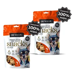 DR MALOU Mėsos kubeliai iš 100 % liofilizuotos lašišos mėsos, 2 x 50 g, skanėstai šunims