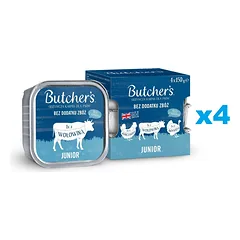 BUTCHER'S Original Junior Mix flavours vištienos, jautienos ir kalakutienos paštetas šuniukams 16x150g