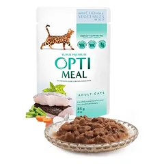 OPTIMEAL cod fish and veggies in jelly konservai katėms su menke ir daržovėmis 85g*12vnt. — 2 nuotrauka