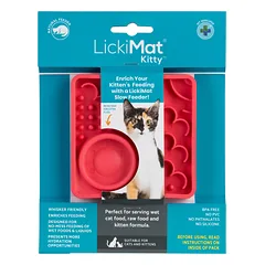 LickiMat Kitty - lėto maitinimo kilimėlis kačiukams ir suaugusioms katėms, su įmontuotu dubenėliu, Fioletowy / Mała — 3 nuotrauka