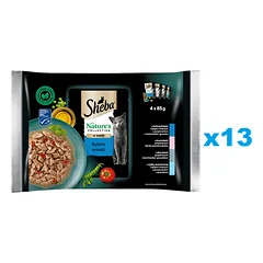 SHEBA Nature’s Collection Rybne Smaki 52x85 g drėgnas visavertis pašaras suaugusioms katėms su tunu, lašiša, menke, vandenyno žuvies gabalėliais — 1 nuotrauka