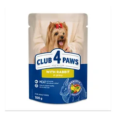 CLUB 4 PAWS Premium konservuotas ėdalas suaugusiems šunims su triušiena padaže 24x100 gr