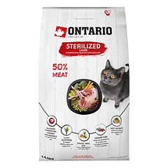 Sausas maistas sterilizuotoms katėms su ėriena, 1 kg, Ontario Sterilized Lamb