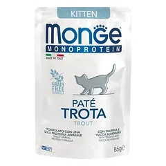 Monge Monoprotein begrūdžiai konservai kačiukams su upėtakiu 12x85g