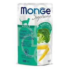 Monge SUPREME – Cat Wet Pouches Tuna with broccoli and baby corn – Adult 80g