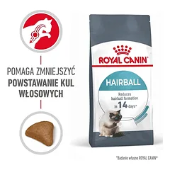 Royal Canin Hairball Care 24x400 g sausas pašaras suaugusioms katėms, plaukų kamuoliukų šalinimui.