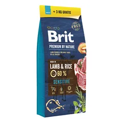 BRIT PREMIUM By Nature Sensitive Lamb sausas pašaras šunims 15kg+3kg
