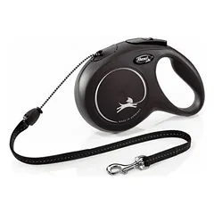 Flexi New Classic ritininis pavadėlis šunims S (virvelė) 5 m, juodas parduotuvėje 1petshop.lt