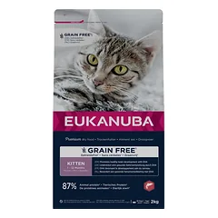 Eukanuba Cat Kitten Grain Free su lašiša, sausas maistas kačiukams 2 kg parduotuvėje fera.lt