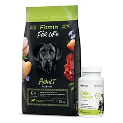FITMIN For Life Adult All Breeds 12kg + LAB-V Calm Support - streso ir elgesio sutrikimų simptomų palaikymas 45 kapsulės
