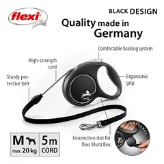 Flexi Black Design virvinis, juodas pavadėlis šunims, M, 5 m — 2 nuotrauka