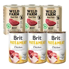 BRIT PATE & MEAT CHICKEN 3x800g + WILD FARM Pate Beef 3x800g