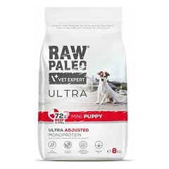 Raw Paleo Ultra Mini Puppy su jautiena sausas maistas mažų veislių šuniukams, 8 kg