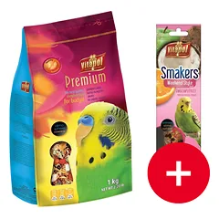 VITAPOL Premium maistas banguotajam papūgėliui, 1 kg + „Smakers Weekend Style“ vaisių skonio maistas banguotajam papūgėliui, 45 g NEMOKAMAI