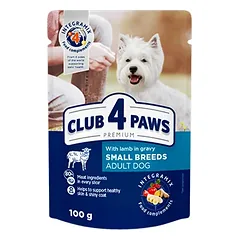 CLUB 4 PAWS PREMIUM „SU ĖRIENA PADAŽE”. VISAVERTIS KONSERVUOTAS ĖDALAS SUAUGUSIEMS MAZOMS VEISLEMS ŠUNIMS 100g.* 24 vnt.