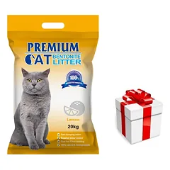 Premium Cat Clumping Bentonite kraikas katėms - citrina 20kg + Staigmena katei