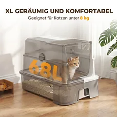 Uždaras kačių tualetas XL iš nerūdijančio plieno, 68 l, su ištraukiamu padėklu, iki 8 kg, 60x40x45 cm, pilkas — 5 nuotrauka