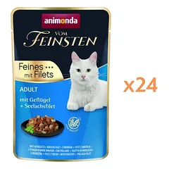 ANIMONDA Vom Feinsten Fines mit Filets Adult Vištiena ir menkės filė 24x85g drėgnas maistas katėms — 1 nuotrauka