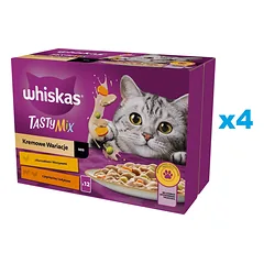 WHISKAS Adult paketėlis 48x85g Cream Variations drėgnas kačių maistas su vištiena ir daržovėmis, ėriena ir kalakutiena