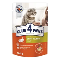 CLUB 4 PAWS Premium konservai suaugusioms katėms su triušiena 100g x 24