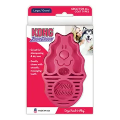 KONG ZoomGroom Raspberry šepetėlis šunų kailio priežiūrai ir masažui