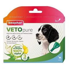 Lašai nuo blusų, erkių šuniukams - Beaphar Spot on Veto pure, 3 vnt.