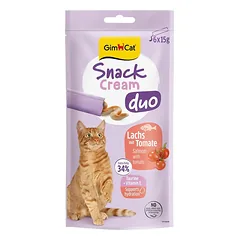 GimCat Snack Cream Duo Salmon & Tomato kremas-skanėstas katėms su lašiša ir pomidorais, 6×15 g