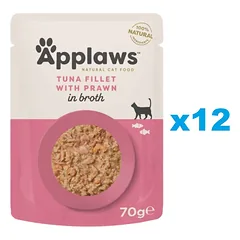 APPLAWS Cat Adult Pouch Tuna Fillet with Prawns in Broth tunas ir tigrinės krevetės sultinyje 12x70 g