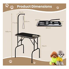 Kirpimo stalas šunims 80,5x46x148cm., juodos spalvos — 4 nuotrauka