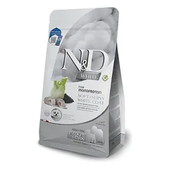 Farmina N&D Quinoa White Coat Adult Medium/Maxi Jūrų Ešerys, Spirulina & Pankolis begrūdis sausas maistas suaugusiems vidutinių ir didelių veislių šunims su baltu kailiu, 7 kg