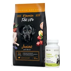 FITMIN For Life Junior Large Breeds 12kg + LAB-V Calm Support - streso ir elgesio sutrikimų simptomų palaikymas 45 kapsulės