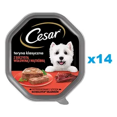 CESAR 14x150 g drėgnas visavertis ėdalas suaugusiems šunims su sultinga jautiena ir kepenimis