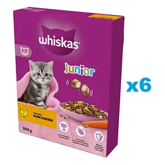WHISKAS Junior 6x300 g sausas visavertis ėdalas su gardžia vištiena kačiukams