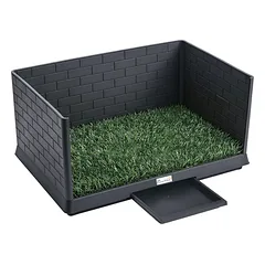 Tualetas šunims 75x51 cm su dirbtine žole, aukštomis sienelėmis ir ištraukiamu padėklu, juodas