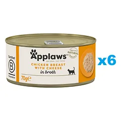 APPLAWS Cat Adult Chicken Breast with Cheese in Broth pvištienos krūtinėlė su sūriu sultinyje 6x70 g