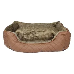 Pettimania Hundebett eckig Leder mit Fellbezug braun