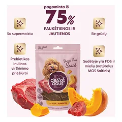 DELICKCIOUS ore džiovinti skanėstai su jautiena ir moliūgais suaugusiems šunims, 80 g — 2 nuotrauka