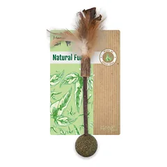 Magic Cat Natural Fun lazdelė su natūraliomis plunksnomis ir kamuoliukais 18 cm