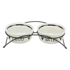 Trixie Dubenėlių kompl., keramika-metal., 2x0.6 l, ø 15 cm-32x9x15 cm, baltas-juodas