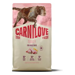 Carnilove True Fresh Turkey begrūdis sausas maistas šunims su šviežia kalakutiena, raudonaisiais lęšiais ir spirulina, 4 kg