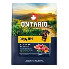 Ontario Puppy Mini su ėriena ir rudaisiais ryžiais, sausas maistas šuniukams 2,25 kg
