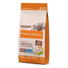 Nature’s Variety Dog Healthy Grain Adult Med/Maxi White Fish visavertis sausas maistas suaugusiems vidutinių ir didelių veislių šunims su sveikais grūdais ir balta žuvimi, 12 kg
