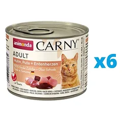 ANIMONDA Carny Adult rinkinys  vištiena, kalakutiena ir ančiukų širdelės  6 x 200 g