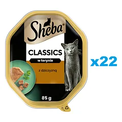SHEBA Classics dėklas 22x85g drėgnas visavertis ėdalas suaugusioms katėms su elniena terine