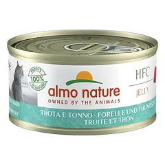 Almo Nature HFC Jelly Trout & Tuna upėtakis ir tunas drebučiuose konservai katėms
