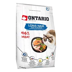 Ontario Cat Longhair sausas maistas suaugusiems ilgaplaukiams katėms su žemu grūdų kiekiu, su lasiu, 400 gr