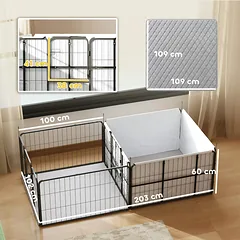 Šuniukų gimdymo dėžė ir aptvaras su 7 panelėmis, 2 zonomis, skalbiamu paklotu, 203 x 102 x 60 cm, juodas — 3 nuotrauka