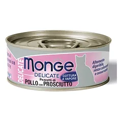 Monge Delicate Chicken With Ham konservai suaugusioms katėms su vištiena ir kumpiu savo sultyse, 80 g — 1 nuotrauka